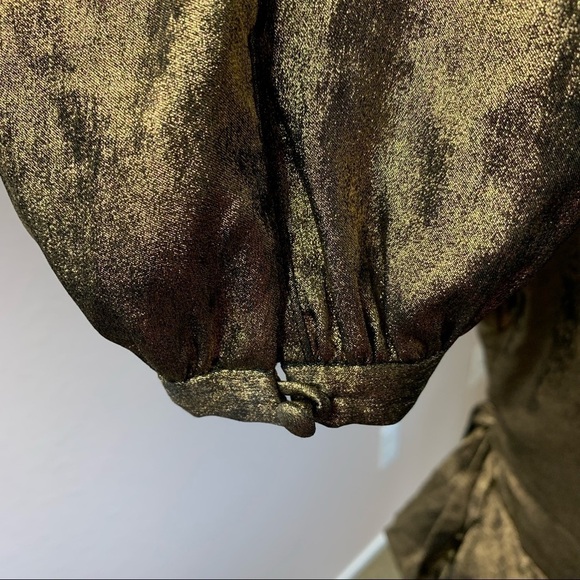 Lauren Ralph Lauren Sateen Faux Wrap Dress Gold - Picture 8 of 11